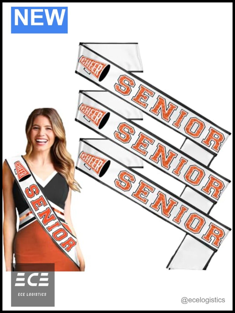 Set of 3 Premium Grade Satin Ribbon Edge Senior Sash Cheerleader